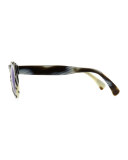 Leonard Round Horn-Pattern Sunglasses with Mirror Lens