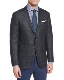Windowpane Two-Button Sport Coat, Charcoal/Blue