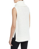 Adele Sleeveless Ribbed Turtleneck Sweater, Ivory