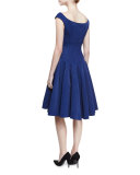 Ribbed Sleeveless Fit-&-Flare Cocktail Dress, Navy