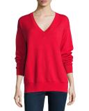 Merino V-Neck Pullover Sweatshirt, Red