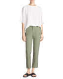 Crepe Silk Rib-Neck Drop-Shoulder Tee