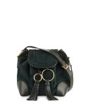 Polly Suede Flap Bucket Bag, Dark Forest