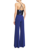 Samira Sequined Cross-Back Tank, Blue