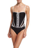 Mio Colorblock Mesh-Panel One-Piece Swimsuit