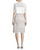 Windowpane-Lace Sleeveless Dress, White