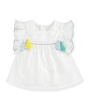 Ruffle & Tasseled T-Shirt Dress, Off White, Size 12-18 Months 