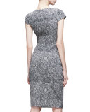 Cap-Sleeve Floral-Embroidered Dress, Black