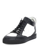 Monster Eye Leather High-Top Sneaker, White/Black