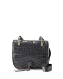 Zoe Crocodile-Embossed Saddle Bag, Putty