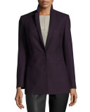 Bonnie One-Button Stretch-Wool Blazer, Aubergine