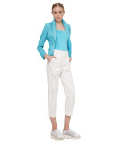 Stretch-Cotton Square-Neck Top, Azure
