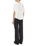 Short-Sleeve Wrap-Front Silk Top