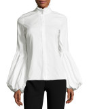 Jacqueline Balloon-Sleeve Shirt, White