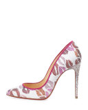 Cosmopump Lip-Print Red Sole Pump, White