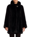 Mink Stand-Collar Stroller Coat, Black