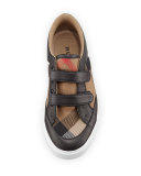 Heacham Mini Check Leather-Trim Sneaker, Black/Tan, Youth