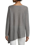 Merino-Knit Ballet-Neck Top, Pewter, Petite 