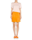 Glazed Suede A-Line Mini Skirt, Tangerine