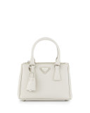 Saffiano Lux Micro Tote Bag w/Shoulder Strap, White (Talco)