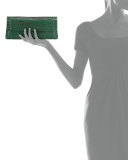 Gotham Crocodile Flap Clutch Bag, Green Matte