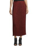 Pleated Metallic Midi Skirt, Red