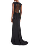 Sleeveless Fringe-Back Mermaid Gown 