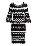 Birdie 3/4-Sleeve Zigzag Sweaterdress, Black