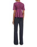 Medallion Jacquard Flared Penn Top, Dragonfruit