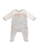 Long-Sleeve Stripe & Melange Footie Pajamas, Gray/Pink, Size 1-6 Months