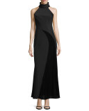 Sleeveless Crepe & Chiffon Gown, Black