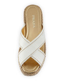 Leather Crisscross Espadrille Slide Sandal, White