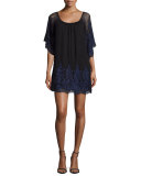 Round-Neck Embroidered Dress, Black/Midnight