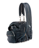 Mini Marti Leather Backpack, Petrol/Nickel