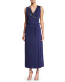 Sleeveless Embellished Wrap Gown, Ink