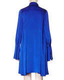 Long-Sleeve Band-Collar A-Line Dress