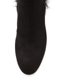 Suede Feather-Heel Ankle Boot, Nero