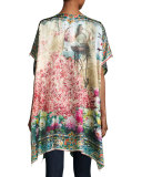 Rosalia Floral-Print Twill Poncho, Multi, Plus Size