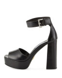 Leather Chunky-Heel Ankle-Wrap Sandal, Black (Nero)