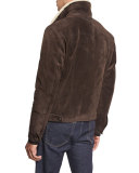 Shearling-Lined Suede Jacket, Chocolate Brown