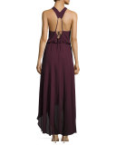 Silk Chiffon Strappy High-Low Dress, Plum