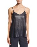 Lacquered Crepe V-Neck Camisole, Navy