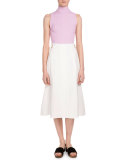 Sleeveless Turtleneck Lace Up-Back Sweater, Pink Violet