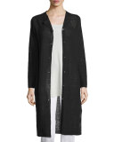 Long Organic Linen Cardigan, Black  