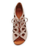 Betsi Laser-Cut Lace-Up Sandal, Mushroom