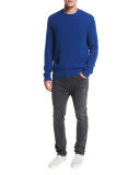Textured Wool-Cashmere Crewneck Sweater, Cobalt