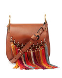 Hudson Fringe-Trim Leather Shoulder Bag, Caramel
