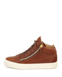 Men's Leather Mid-Top Sneaker, Brown