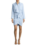 Sierra Ruched Chambray Mini Dress, Light Blue