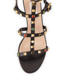 Rockstud Cabochon 60mm Gladiator Sandal, Black/Deep Ebony (Nero/Ebano)